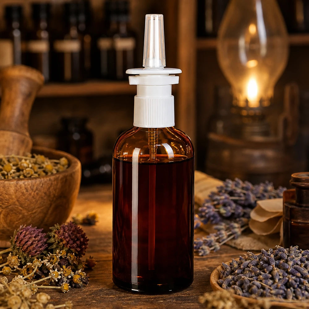 Flacone spray nasale da 100 ml c/tr. STD BrownLine UT18/100 Flacone spray nasale ricaricabile in vetro marrone da 100 ml per rimedi naturali