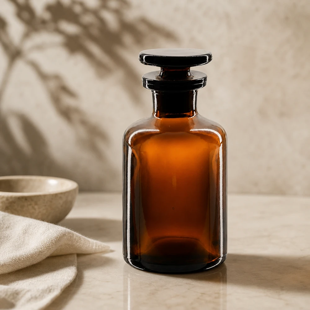 Bottiglia a spalla tonda 50ml marrone collo stretto in vetro con tappo Flacone in vetro color ambra da 50 ml con tappo piatto per oli essenziali e aromaterapia