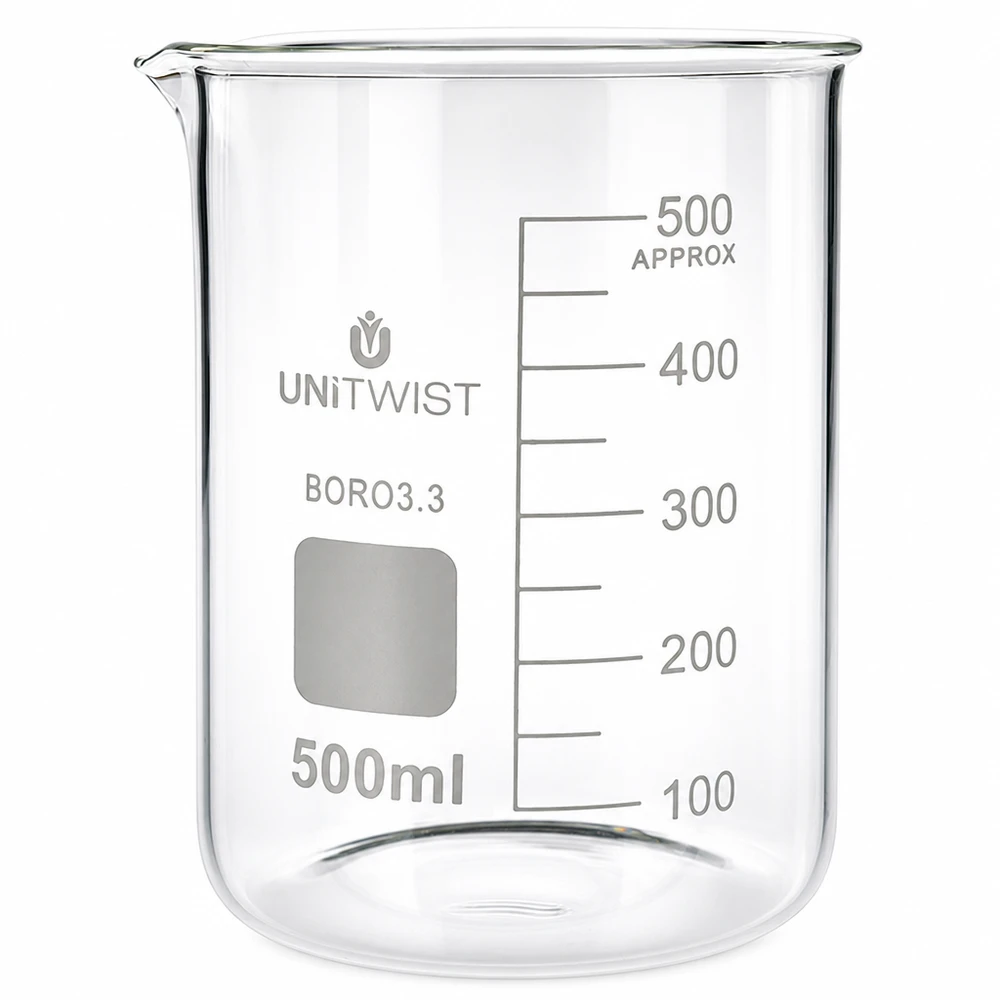 Bicchiere da 500 ml in borosilicato a forma bassa di UNiTWIST con scala in millilitri