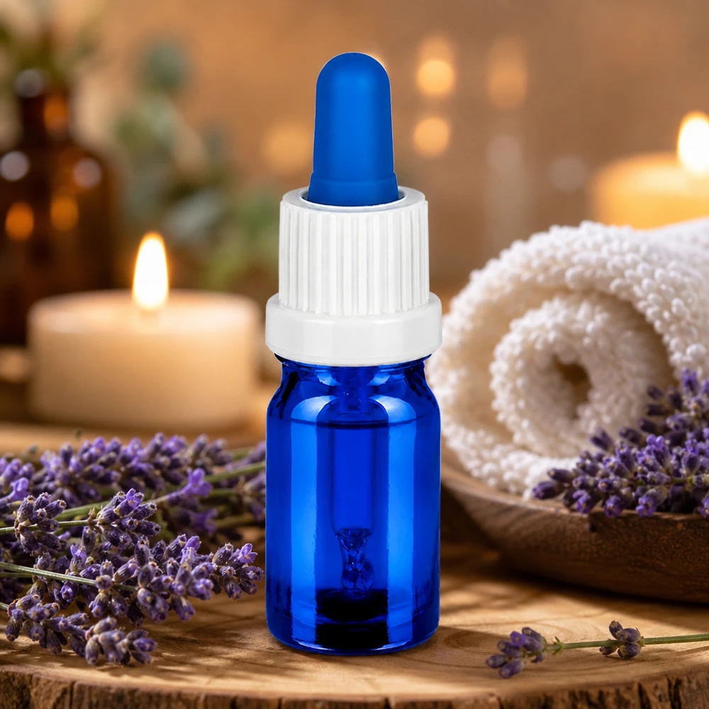 Bottiglia per pipette da 5ml bianco/blu OV BlueLine UT18/5 Pratico flacone BlueLine da 5 ml con tappo contagocce, perfetto per applicazioni wellness e spa