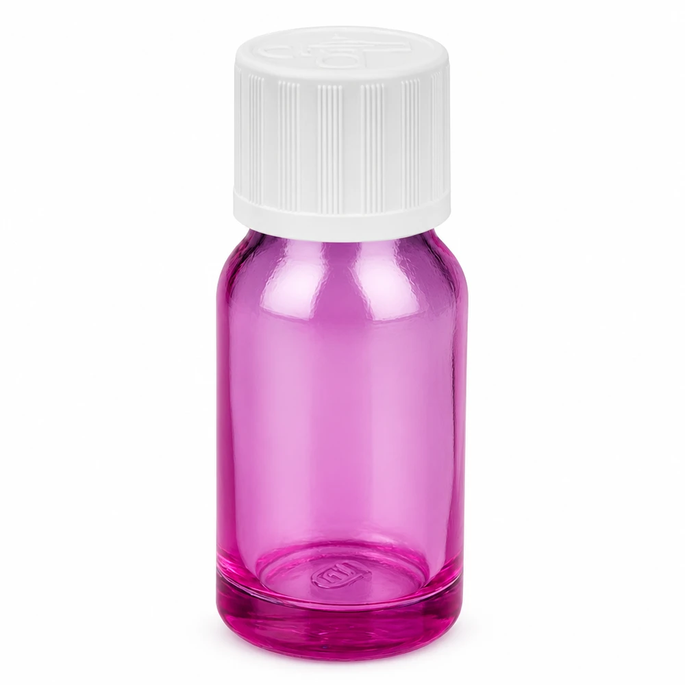 Flacone da 10 ml con tappo a vite bianco da 11 mm a prova di bambino PurpleLine UT18/10 Flacone compatto in vetro da 10 ml, di colore viola, con pratico tappo a vite, per i viaggi e gli spostamenti