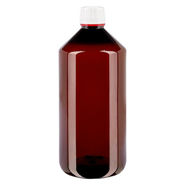 Bottiglia in PET da 1000ml con tappo bianco ribaltabile. Bottiglia in PET da 1000ml con tappo bianco ribaltabile.