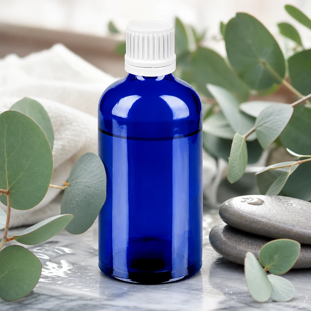 Bottiglia da 100ml 11mm SV bianco OV BlueLine UT18/100 Robusto flacone da farmacia da 100 ml in vetro spesso con tappo bianco a tenuta stagna