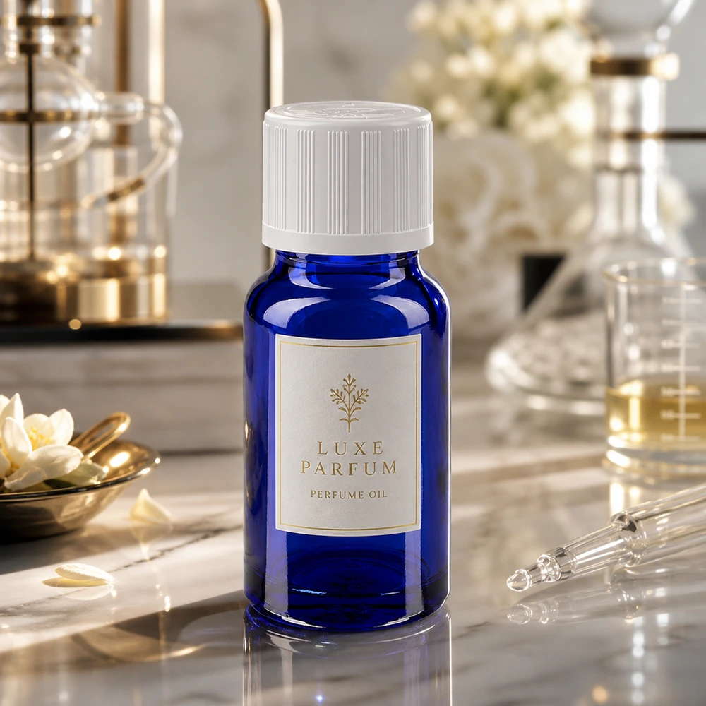 Contagocce blu da 10ml. STD KiSi bianco/1,2mm ApoGlas Olio profumato Luxe Parfum in flacone contagocce da 10 ml blu cobalto con tappo di sicurezza per bambini bianco