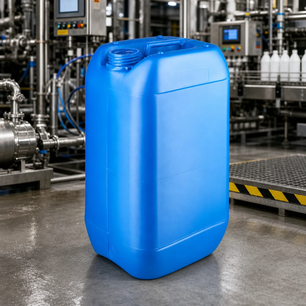 Tanica 15 litri blu senza tappo Tanica rettangolare blu da 15 L senza tappo, con maniglia di trasporto integrata, realizzata in plastica resistente