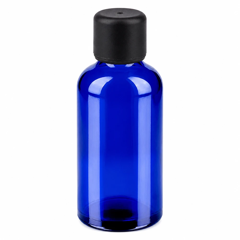 Flacone da 50ml 6mm SV nero STD BlueLine UT18/50 Flacone in vetro premium blu da 50 ml con tappo standard per uso professionale