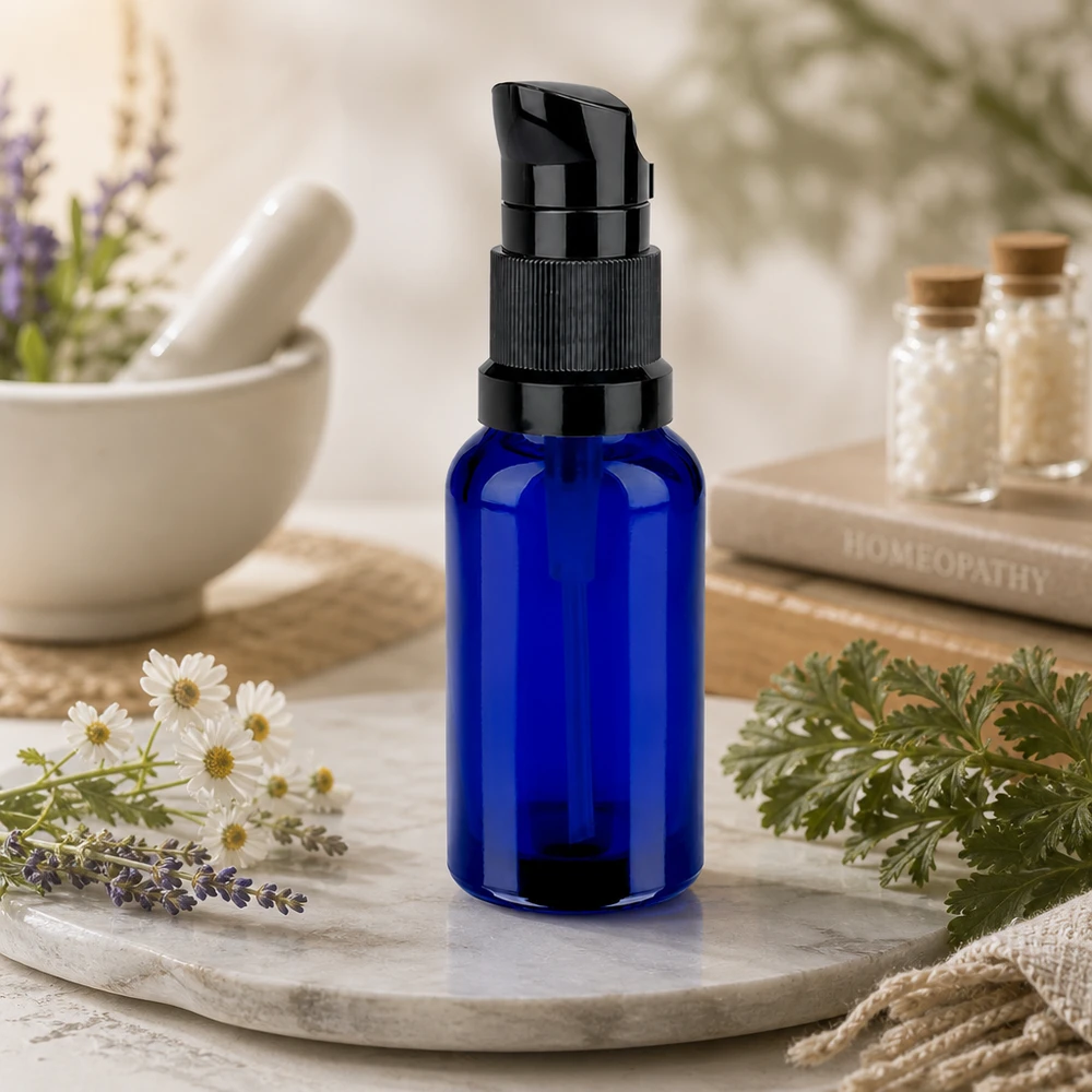 Flacone a pompa da 20 ml nero STD BlueLine UT18/20 Flacone a pompa da 20 ml nero STD BlueLine UT18/20 - design elegante per bagno e tavolo cosmetico