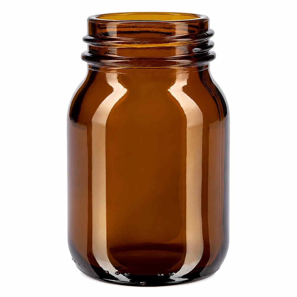 Bottiglia a collo largo da 75 ml in vetro ambrato con finitura del collo DIN 40 Flacone a collo largo da 75 ml in vetro ambrato con filettatura DIN 40 per applicazioni farmaceutiche