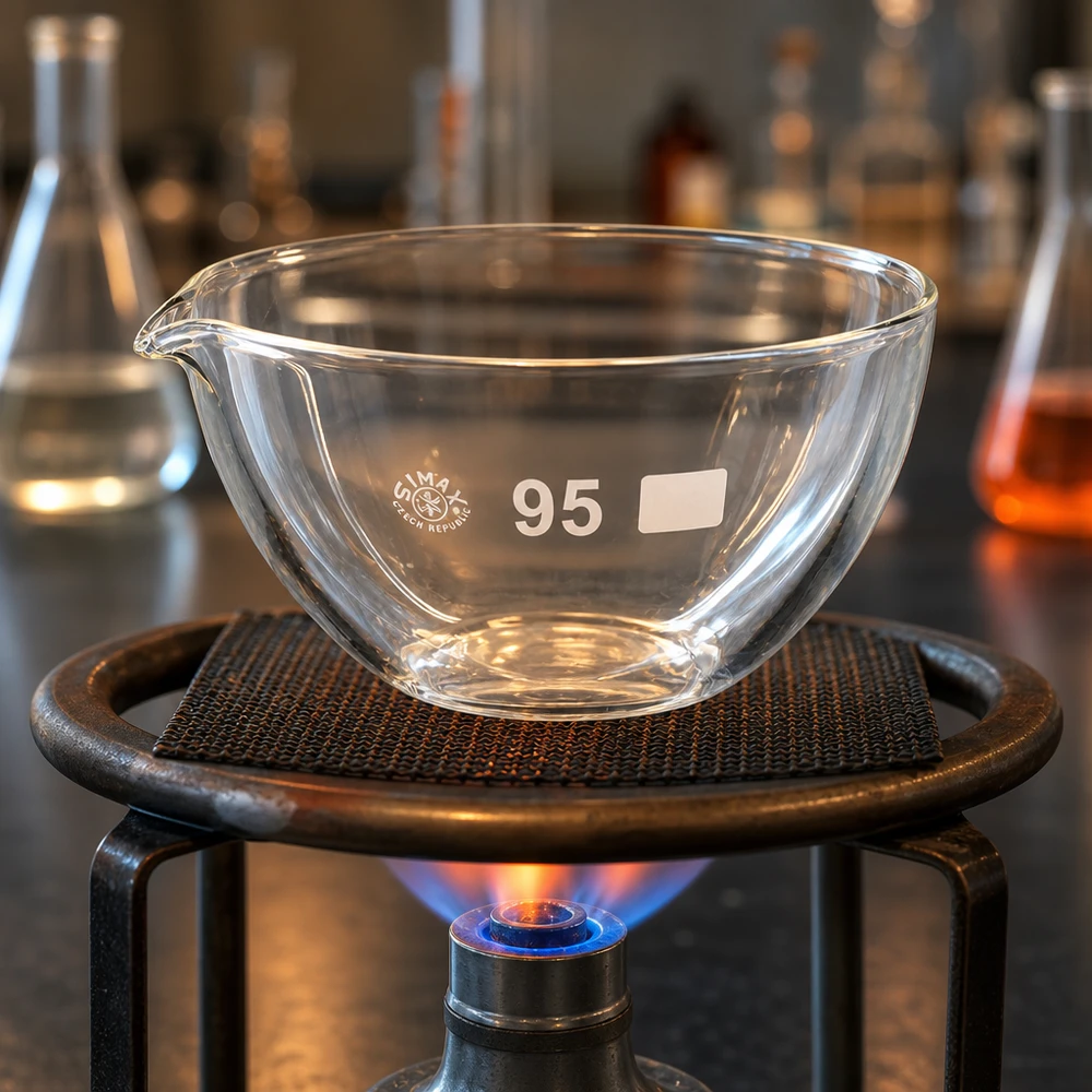Piatto di evaporazione da 170ml con beccuccio in borosilicato ø95mm Piatto in vetro da 170 ml resistente agli agenti chimici con pratico beccuccio per esperimenti scientifici