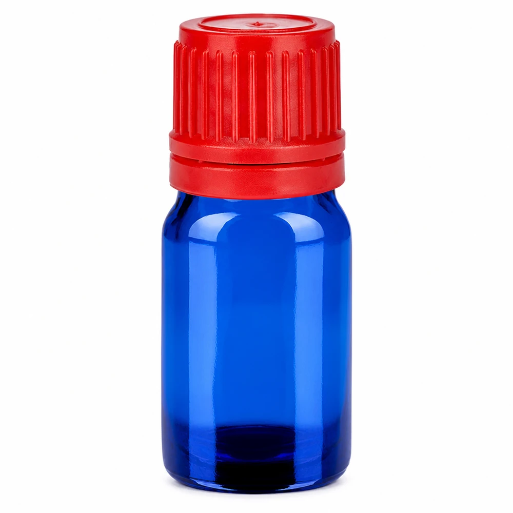 Bottiglia da 5ml 11mm SV rosso OV BlueLine UT18/5 Flacone in vetro di alta qualità da 5 ml blu con tappo rosso a prova di bambino 11 mm SV