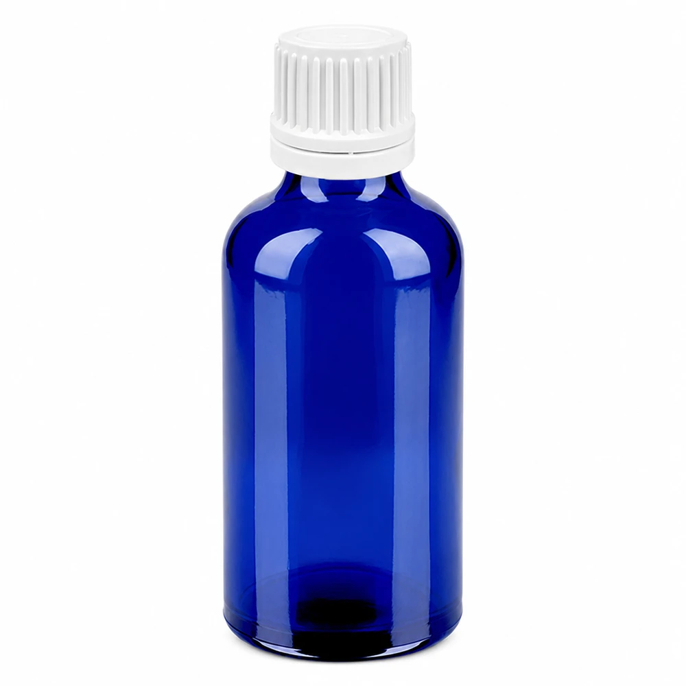 Flacone contagocce da 50 ml 0,7 mm bianco OV BlueLine UT18/50 Piccolo flacone contagocce da 50 ml in vetro blu con tappo contagocce BlueLine da 0,7 mm.