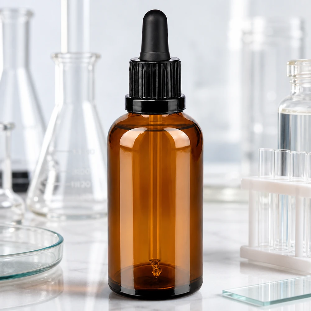 Flacone per pipette da 50 ml nero OV BrownLine UT18/50 Bottiglia compatta da 50 ml in vetro ambrato con pipetta OV BrownLine UT18/50 per applicazioni di laboratorio