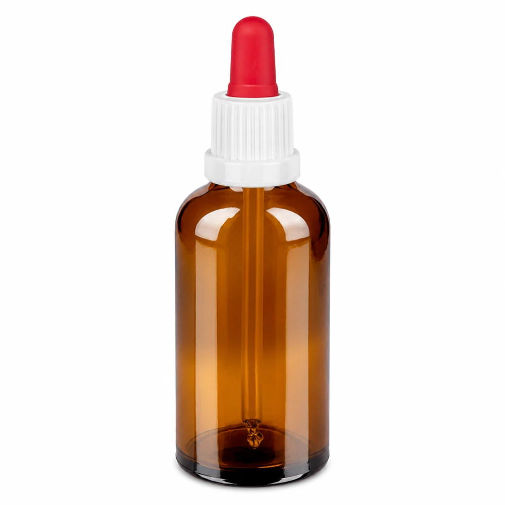Flacone per pipette da 50 ml bianco/rosso OV BrownLine UT18/50 Flacone con pipetta in vetro ambrato da 50 ml con tappo bianco e pipetta rossa per un dosaggio preciso