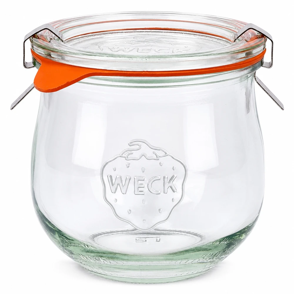 Vaso a tulipano WECK da 370 ml con coperchio in vetro e anello in gomma arancione RR80 Vaso per conserve e stoccaggio