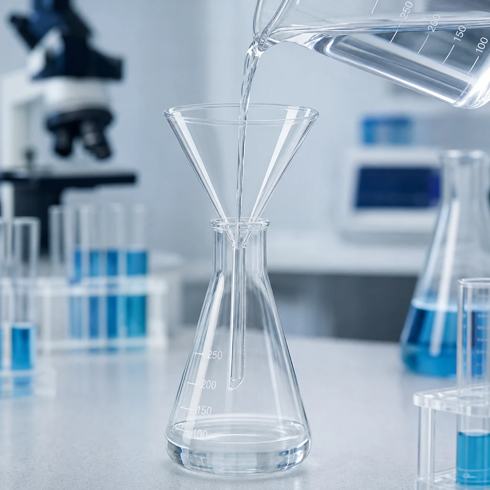 Imbuto Ø 100mm in borosilicato angolo 60 corto Imbuto da laboratorio a manico corto in vetro borosilicato di 100 mm di diametro per applicazioni chimiche
