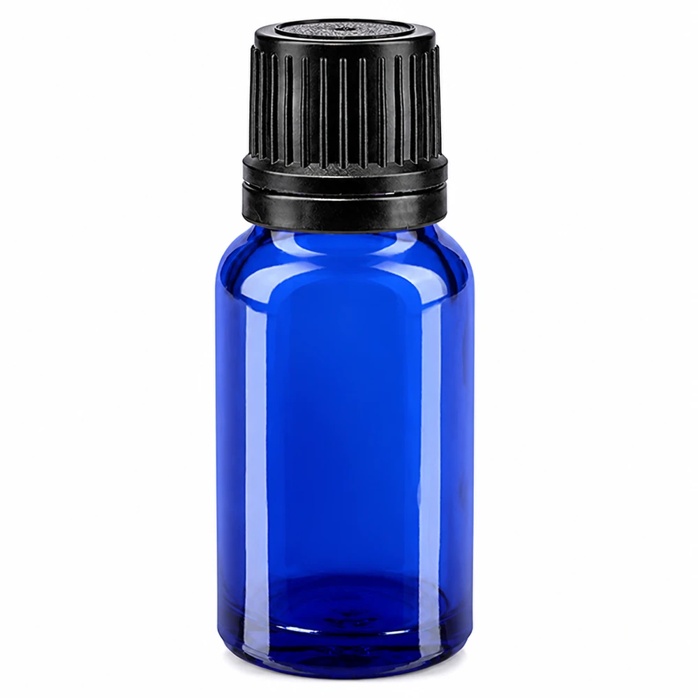 Flacone contagocce blu da 10ml OV nero/1mm ApoGlas Flacone in vetro blu da 10 ml con tappo OV nero e contagocce da 1 mm in vetro da farmacia