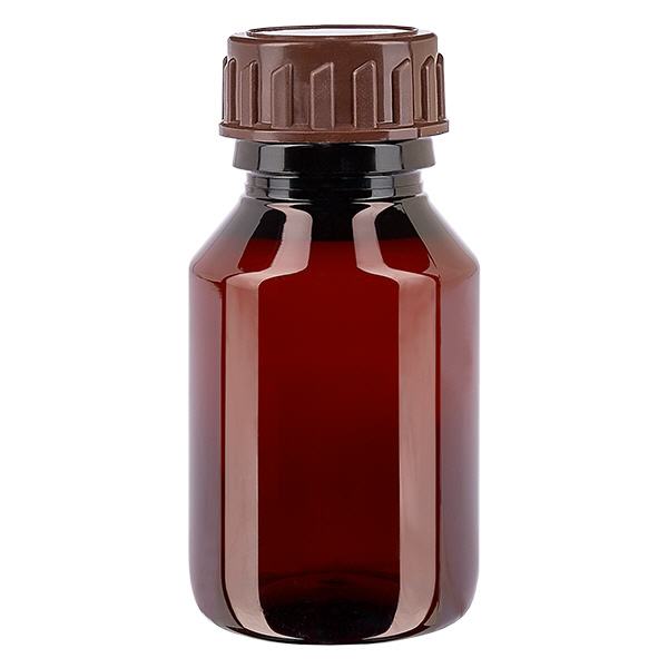 Bottiglia PET 50ml con tappo marrone standard Bottiglia PET 50ml con tappo marrone standard