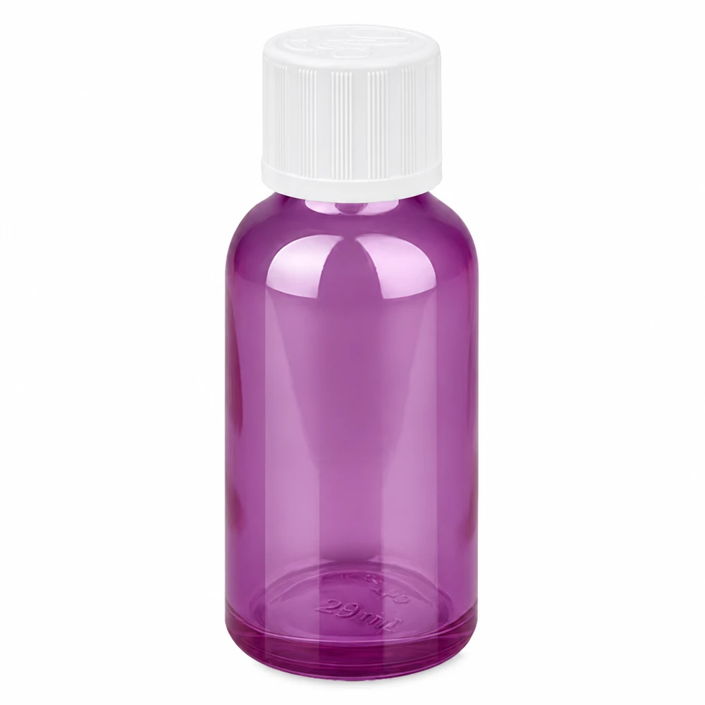 Flacone compatto da 30 ml con tappo contagocce viola per aromaterapia e cosmesi fai da te