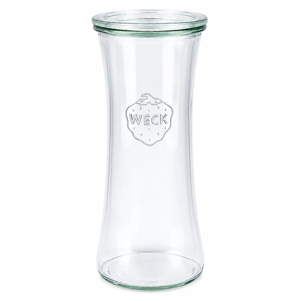Barattolo da 700 ml con coperchio in vetro WECK RR80 WECK vaso da gastronomia 700ml con coperchio in vetro RR80 - vaso da conserva vuoto con logo su sfondo bianco