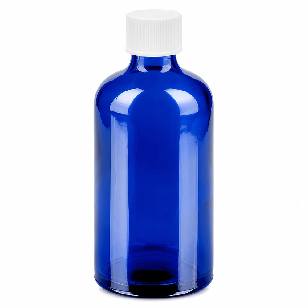 Bottiglia da 100ml 11mm SV bianco STD BlueLine UT18/100 Piccolo flacone da 100 ml in blu brillante, perfetto per porzioni e campioni da viaggio