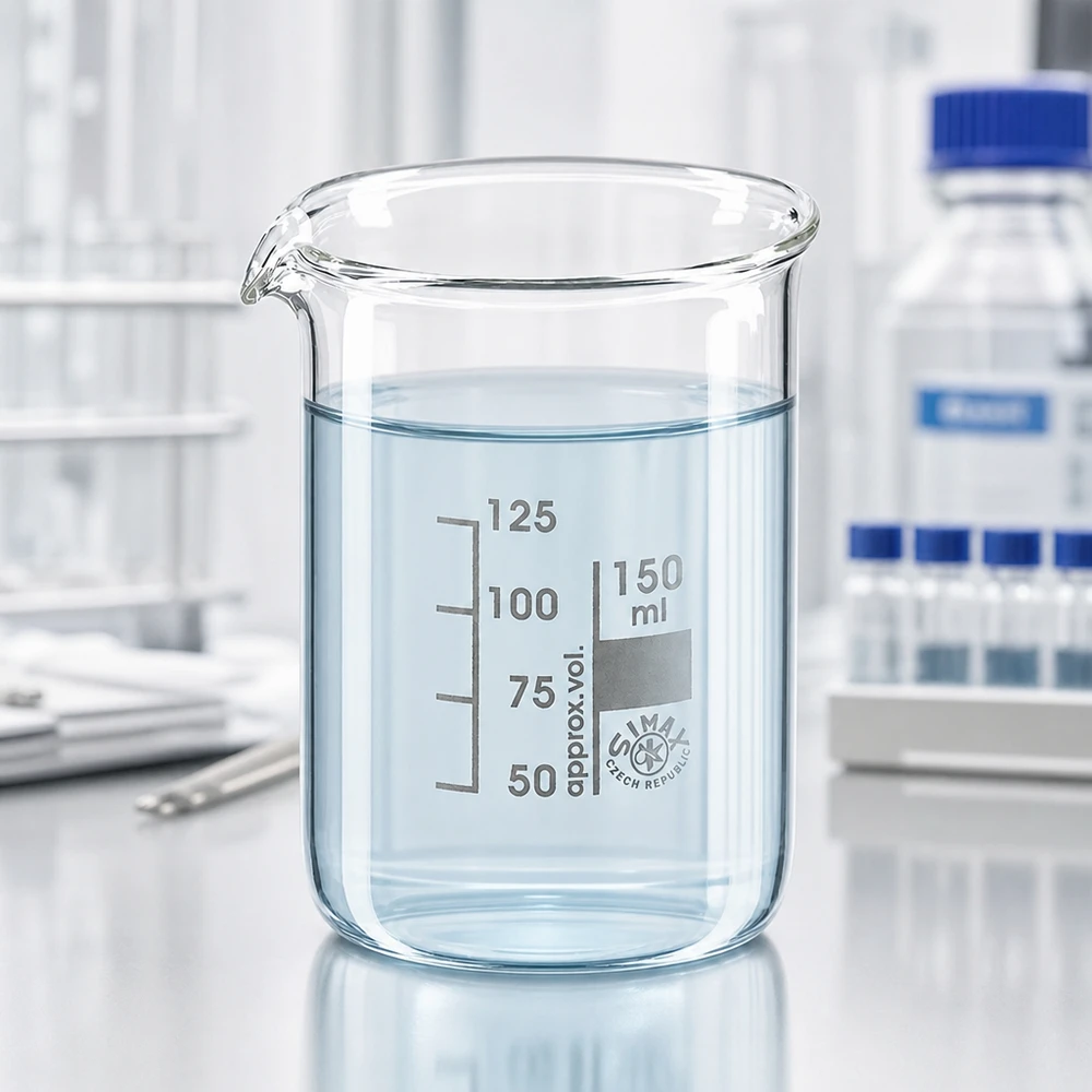 Bicchiere da laboratorio trasparente da 150 ml con beccuccio e scala millesimale per applicazioni scientifiche