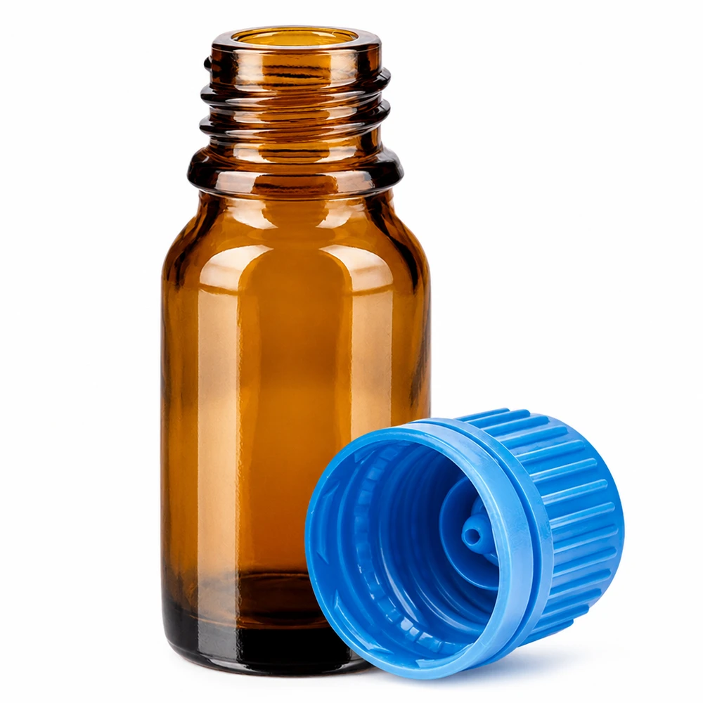 Bottiglia da 10ml 11mm SV blu OV BrownLine UT18/10 Flacone compatto da 10 ml in vetro ambrato con tappo blu, ideale per l'aromaterapia e per le applicazioni di laboratorio.