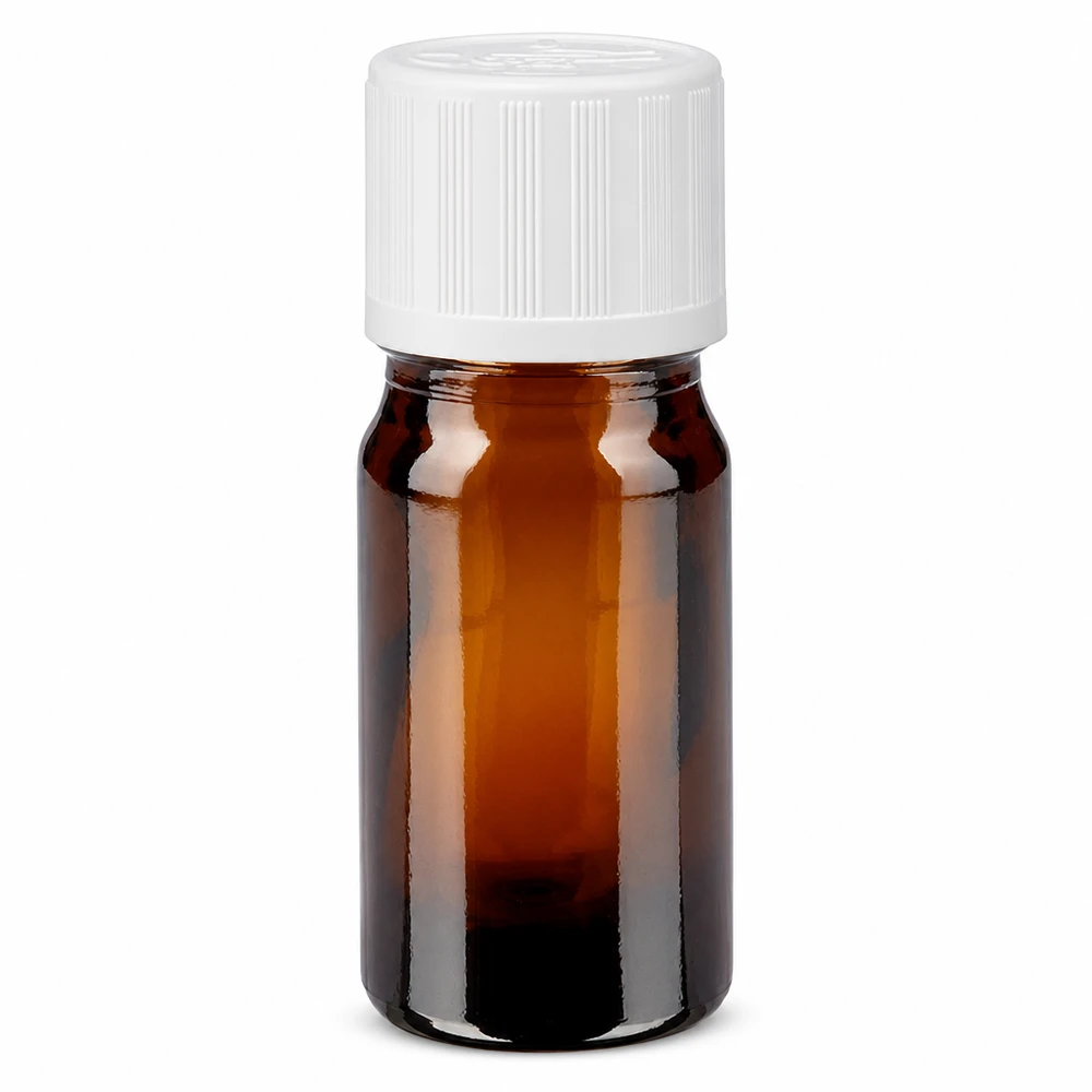 Flacone da farmacia da 5 ml in vetro ambrato con tappo di sicurezza per bambini bianco da 11 mm