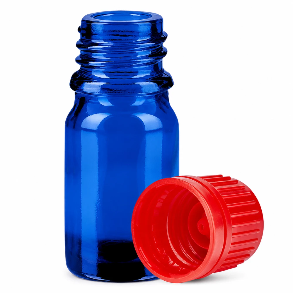 Bottiglia da 5ml 11mm SV rosso OV BlueLine UT18/5 Flacone per campioni da 5 ml in vetro blu con tappo stretto da 11 mm rosso UT18/5