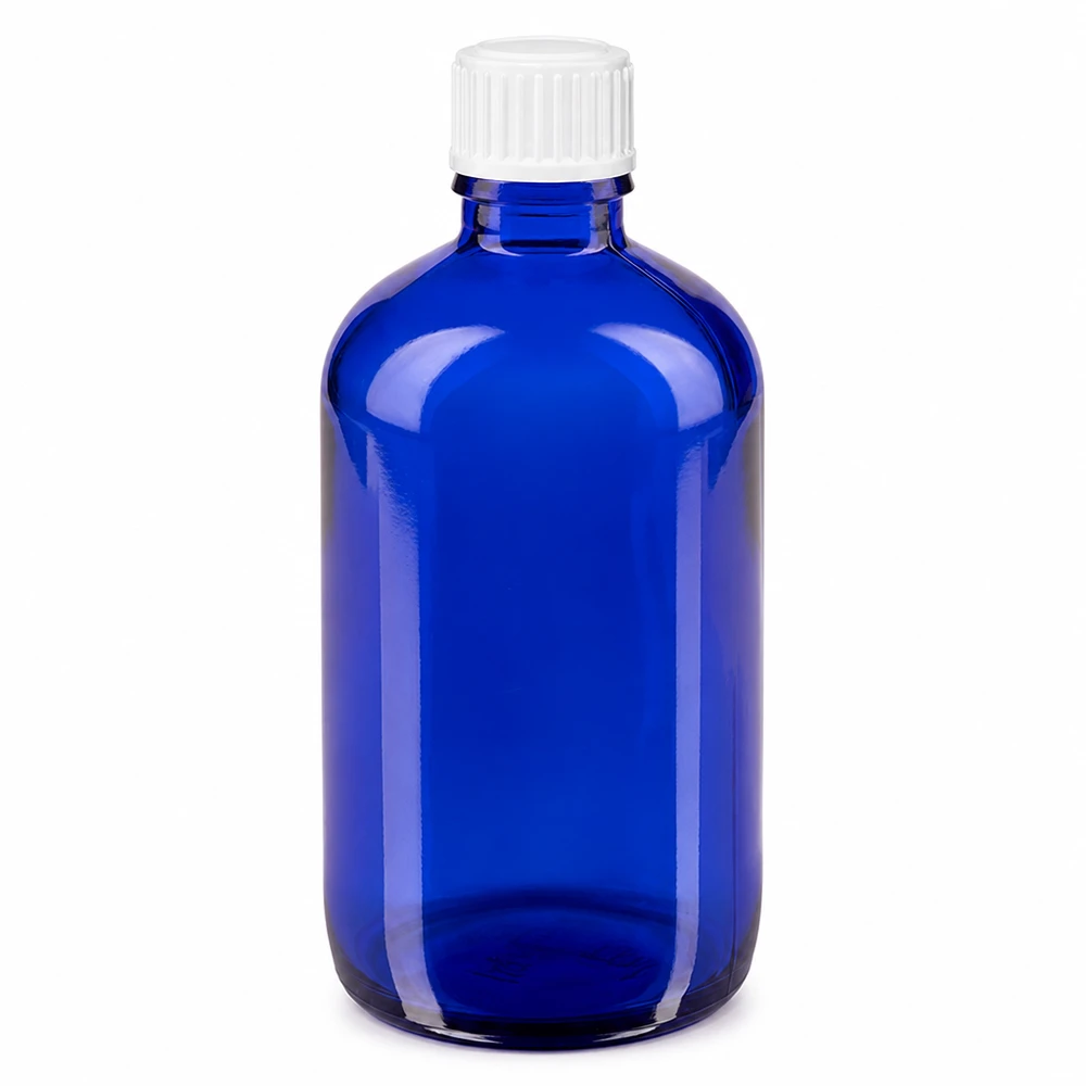 100ml blu apofl. SV STD bianco/11mm ApoGlas Flacone da farmacia in vetro blu da 100 ml con tappo a vite bianco standard da 11 mm