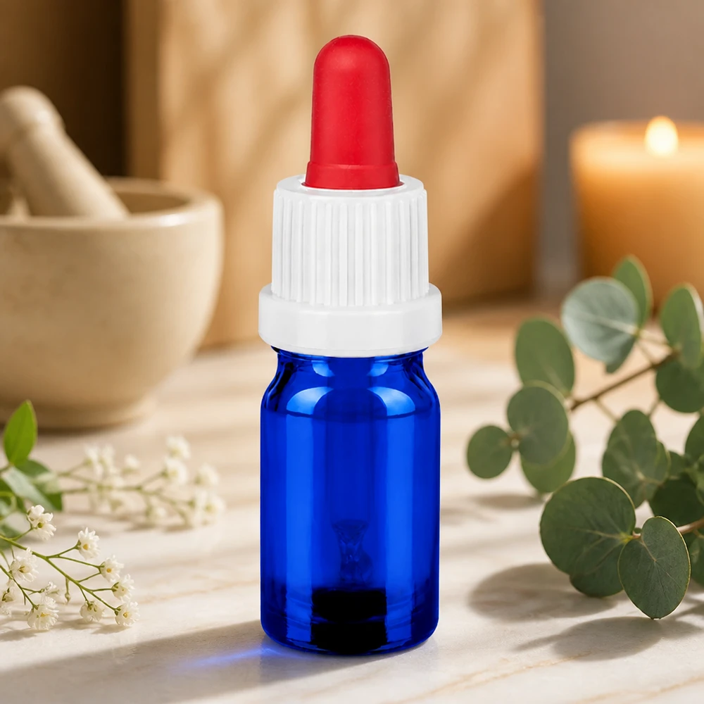 Flacone per pipette da 5 ml bianco/rosso OV BlueLine UT18/5 Bottiglia con pipetta di qualità per farmacisti da 5 ml, blu bianco rosso, per la conservazione sterile delle tinture