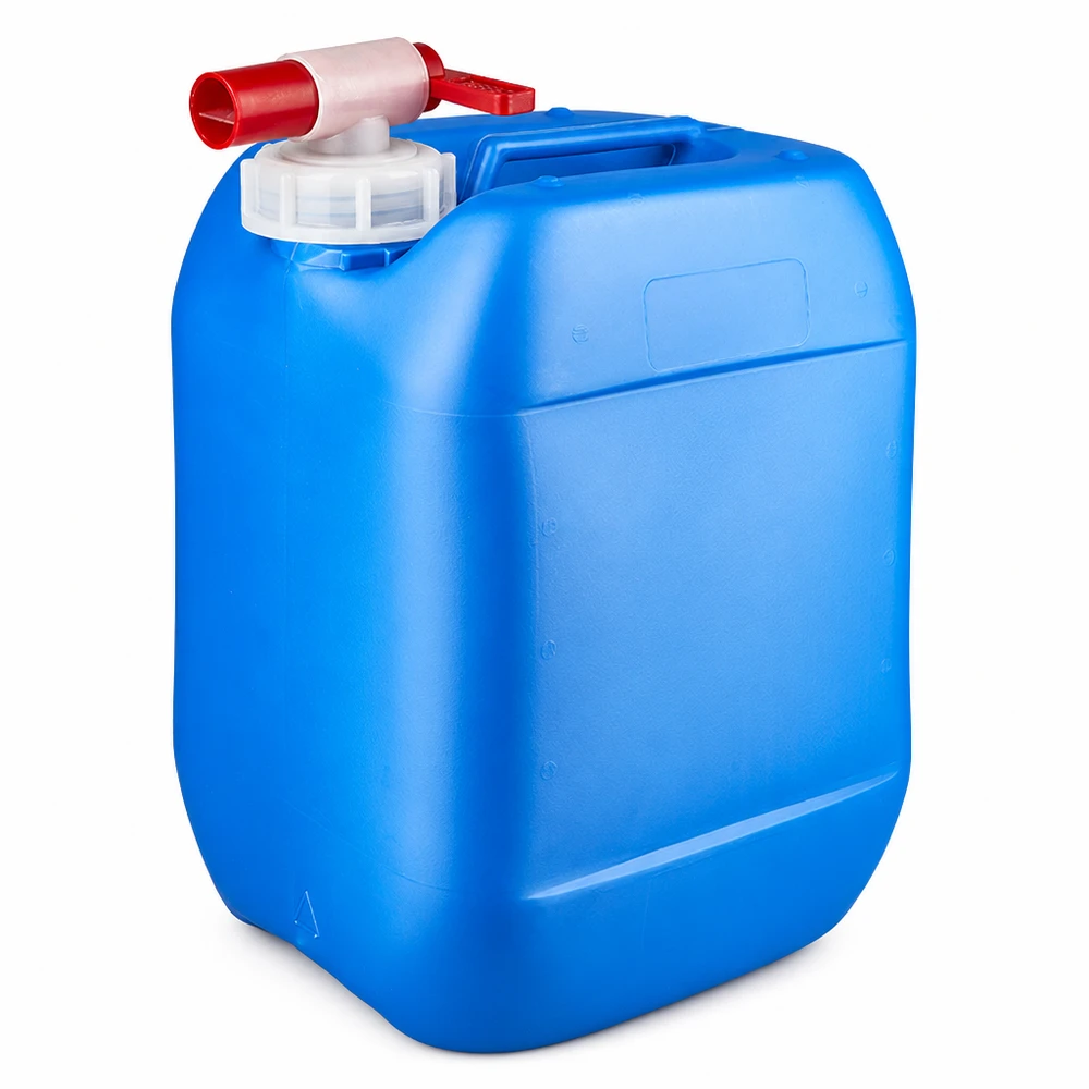 Tanica 10 litri blu con rubinetto di scarico Tanica di plastica blu da 10 litri con rubinetto rosso e tappo a vite bianco