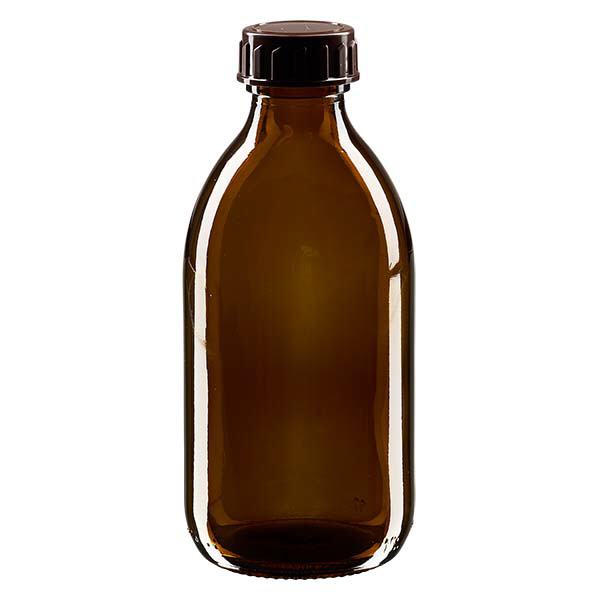 Flacone per medicinali da 250ml marrone, con tappo marrone ApoGlas Flacone per medicinali da 250ml marrone, con tappo marrone ApoGlas