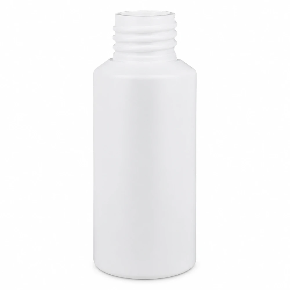 Flacone farmaceutico HDPE 30ml bianco, senza tappo. Flacone compatto in plastica bianca da 30 millilitri, realizzato in polietilene ad alta densità (HDPE)