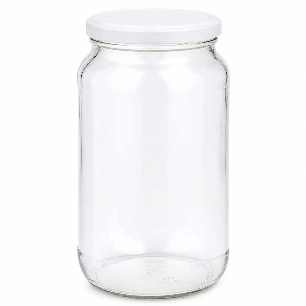 Barattolo rotondo da 1062 ml con coperchio BasicSeal bianco UNiTWIST Barattolo rotondo da 1062 ml con coperchio BasicSeal bianco UNiTWIST coperchio barattolo per conservazione barattolo trasparente