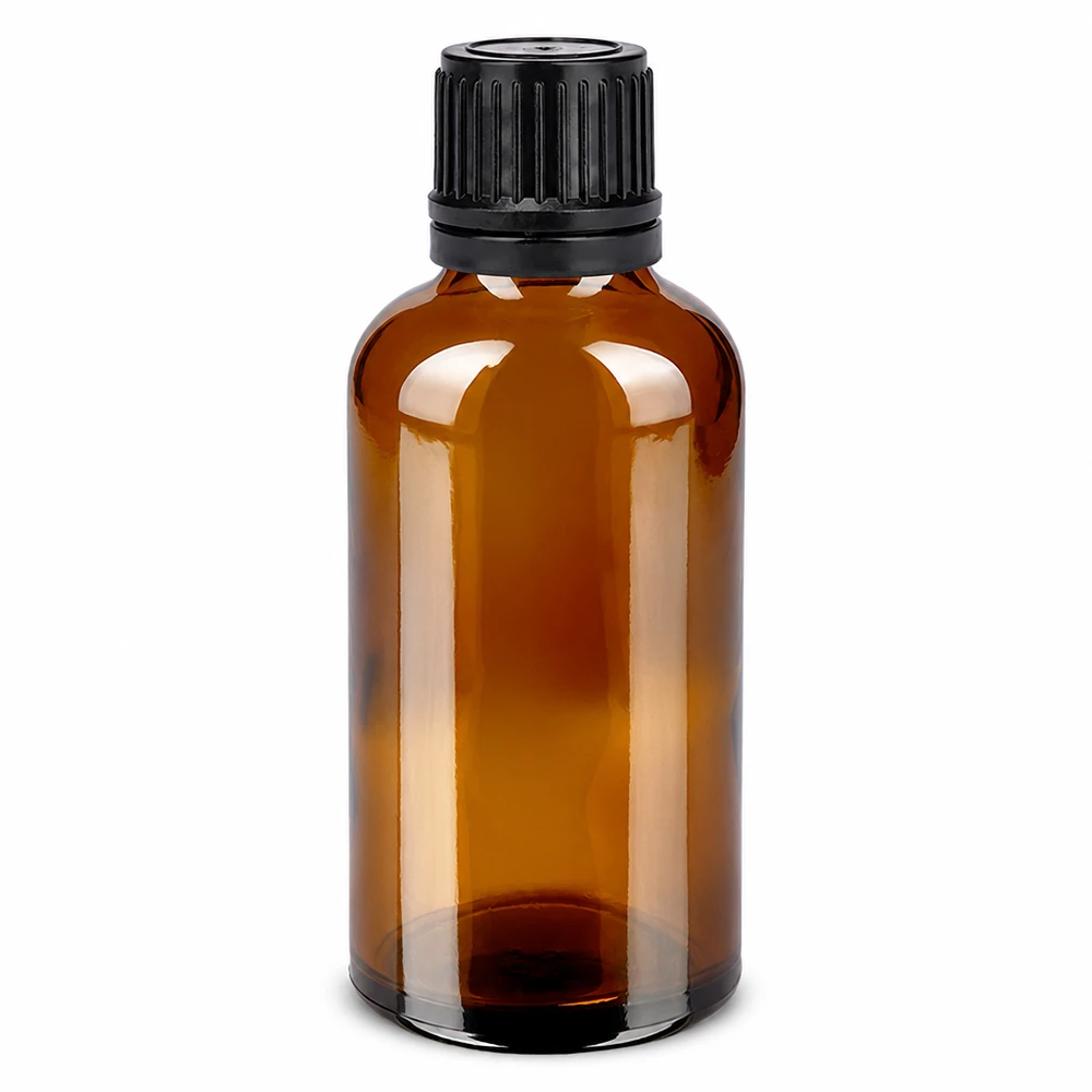 Bottiglia da 50ml 11mm SV nero OV BrownLine UT18/50 Flacone in vetro marrone da 50 ml con tappo a vite nero per oli essenziali e cosmetici