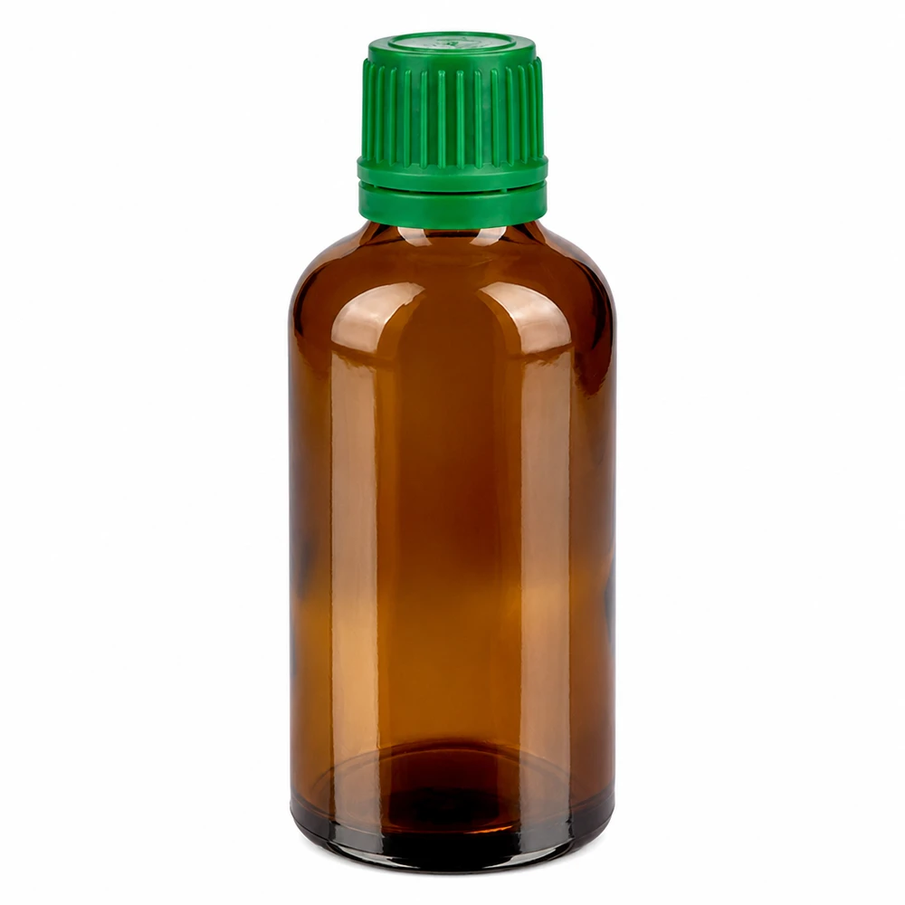 Bottiglia da 50ml 11mm SV verde OV BrownLine UT18/50 Flacone marrone da 50 ml con tappo a vite e coperchio verde, ideale per l'omeopatia e l'aromaterapia.