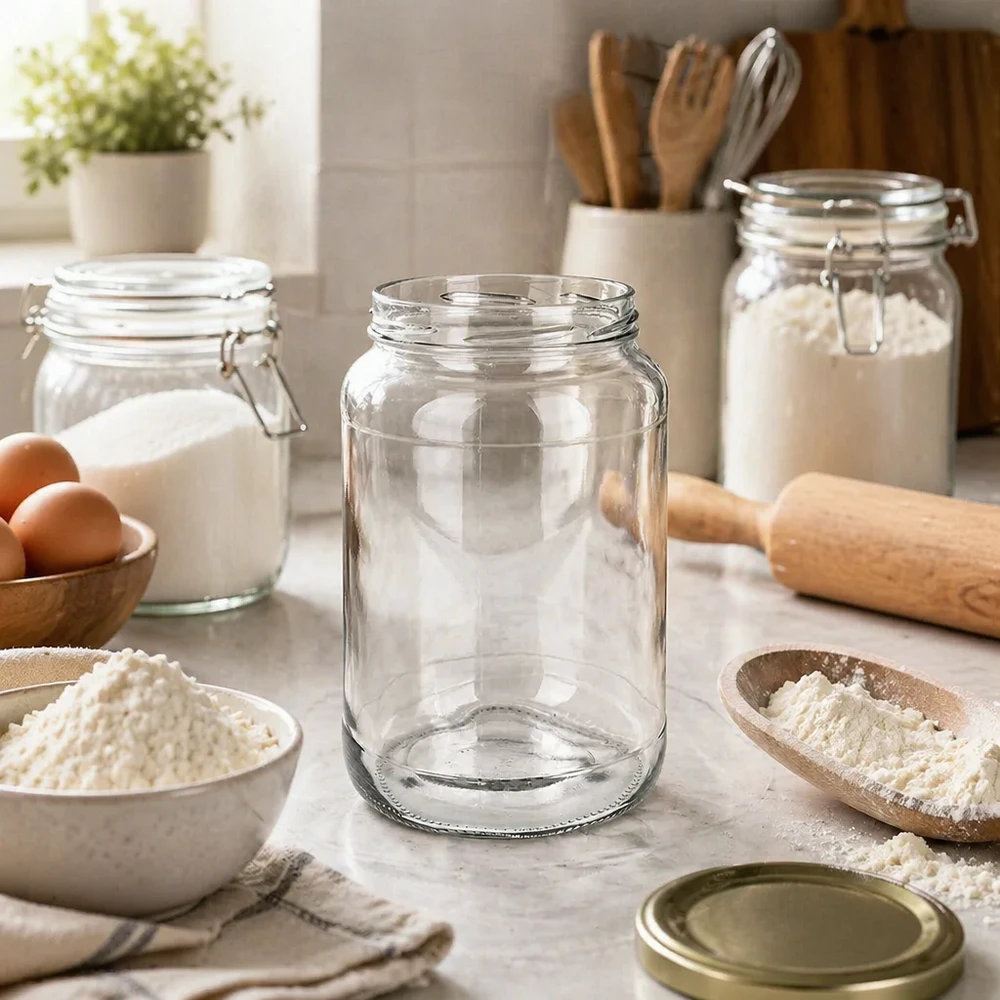UNiTWIST Runda1700 - Barattolo capacità 1700ml TO100 UNiTWIST Runda1700 tumbler 1700ml TO100 in cucina moderna per cottura con farina uova mattarello utensili da cucina