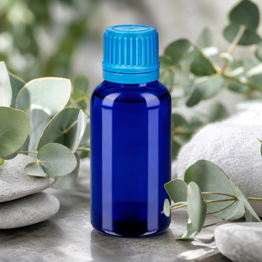 Bottiglia da 30ml 11mm SV blu OV BlueLine UT18/30 Elegante flacone in vetro blu da 30 ml con tappo a vite per cosmetici naturali e miscele fai da te
