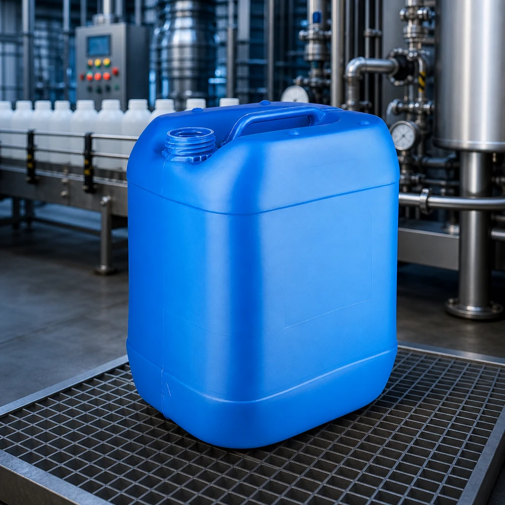 Grande tanica blu impilabile da 20 litri con tappo a vite e maniglia, senza coperchio