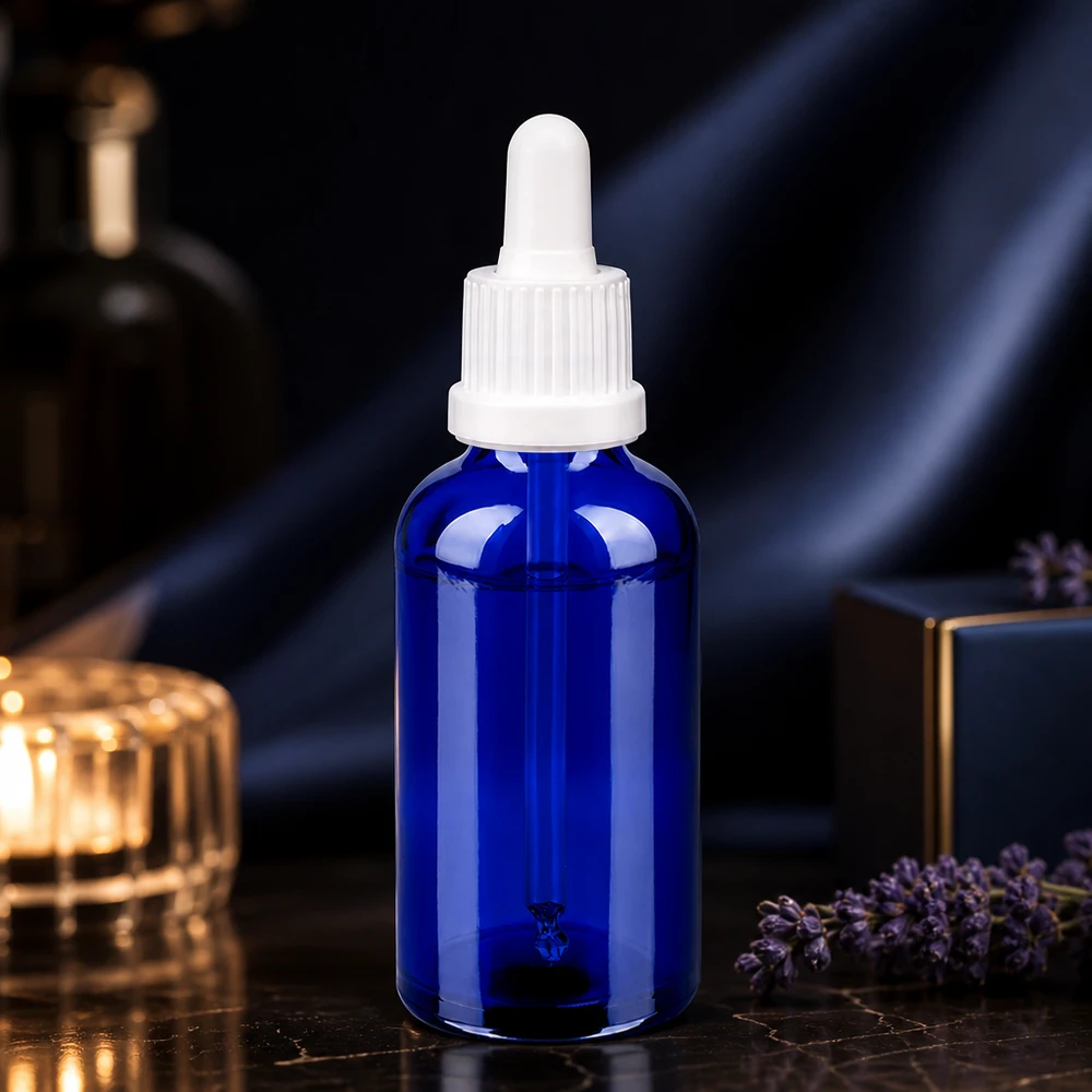 Bottiglia per pipette da 50ml bianca OV BlueLine UT18/50 Flacone per pipette da 50 ml OV BlueLine UT18/50 con protezione UV in vetro blu scuro per principi attivi