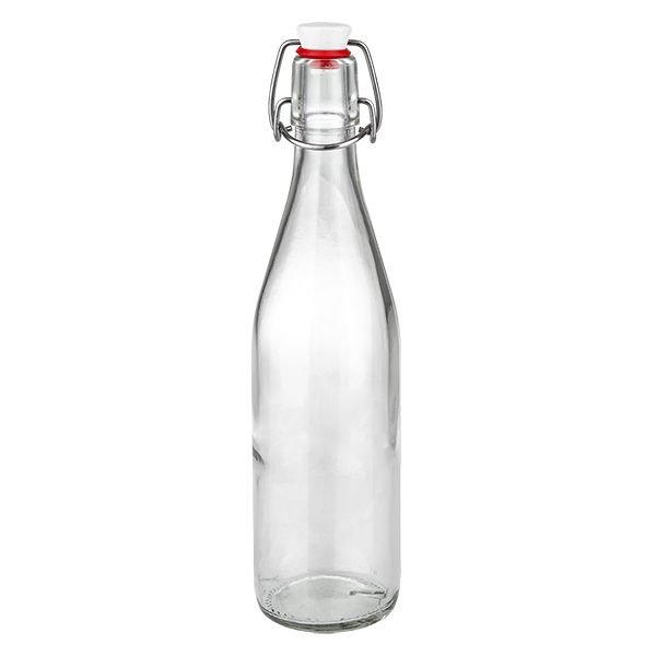 Bottiglia di vetro da 500 ml + tappo oscillante in porcellana UNITWIST Bottiglia in vetro da 500 ml con tappo girevole in porcellana, bottiglia trasparente con anello di tenuta rosso per bevande