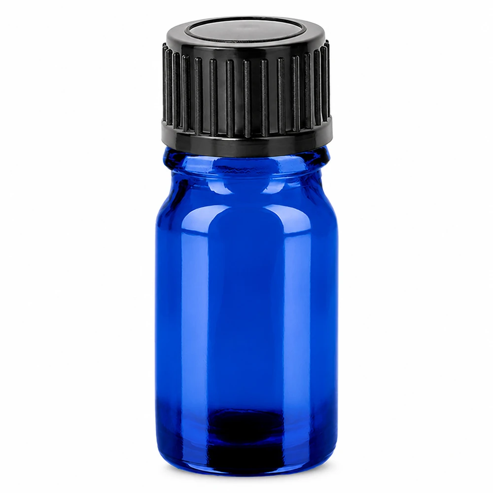 Bottiglia da 5ml 11mm SV nero STD BlueLine UT18/5 Flacone compatto da 5 ml con tappo nero standard, ideale per i viaggi e la conservazione.