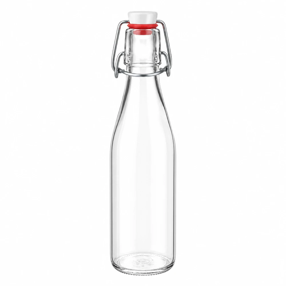 Bottiglia in vetro da 250 ml con tappo oscillante e tappo bianco, vetro trasparente, PVC Sistema UNiTWIST per bevande