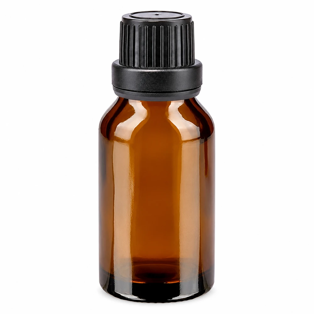 Bottiglia per farmacia marrone 15ml tappo a vite nero stretto OV Flacone da farmacia marrone da 15 ml con tappo originale nero e guarnizione in vetro marrone