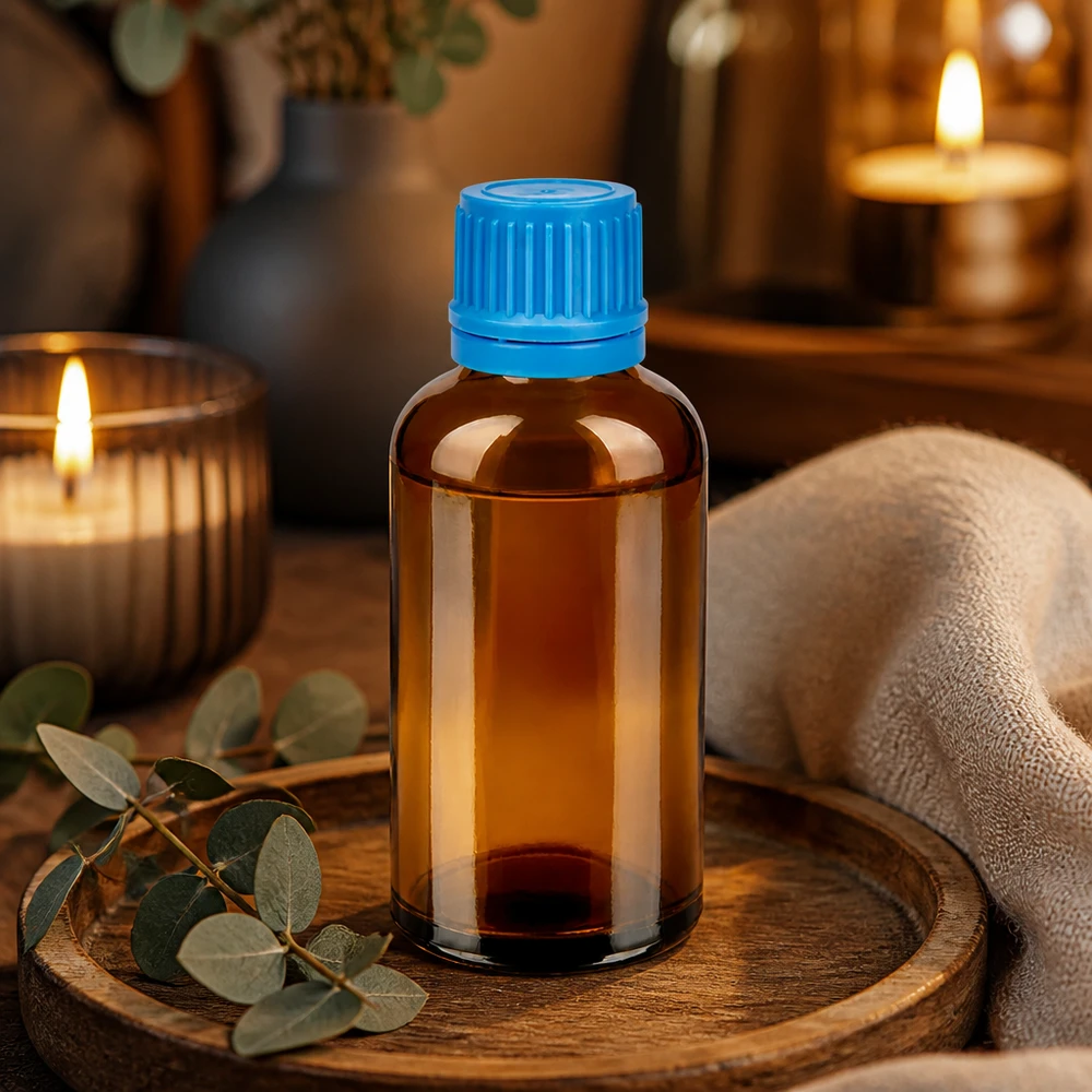 Bottiglia da 50ml 11mm SV blu OV BrownLine UT18/50 Flacone in vetro ambrato da 50 ml con coperchio blu brillante come elegante soluzione di confezionamento per cosmetici