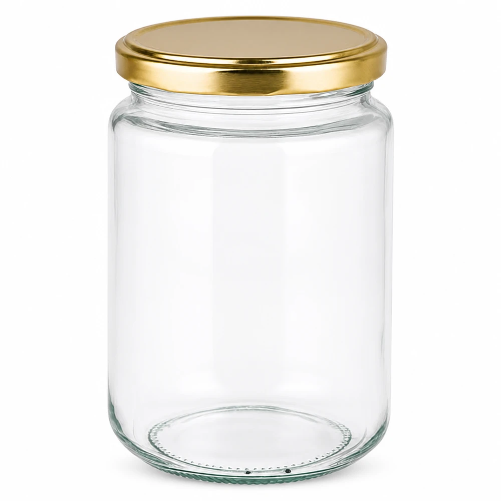 Barattolo rotondo da 382 ml con coperchio BasicSeal oro UNiTWIST Elegantes 382ml Rundglas mit goldenem Twist-off Deckel für Marmelade Honig und Konserven von Glas-Fabrik.de