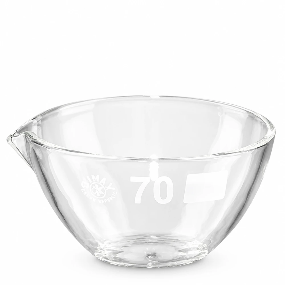 Piatto di evaporazione da 60ml con beccuccio in borosilicato ø70mm Piatto di evaporazione in vetro trasparente da laboratorio con diametro di 70 mm in materiale borosilicato di alta qualità