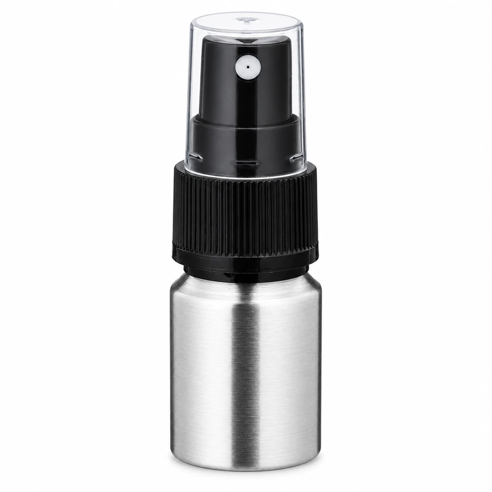 Flacone da 10 ml in alluminio lucido con atomizzatore Flacone di alta qualità da 10 ml in alluminio lucido - robusto alluminio con pratico attacco per lo spray