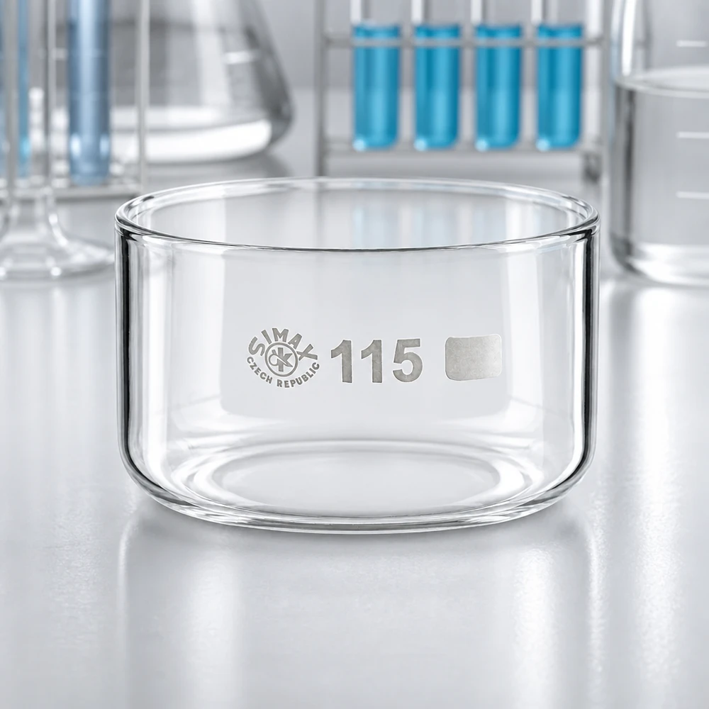 Piastra di cristallizzazione da 500 ml senza beccuccio Bo. ø115mm Ciotola di cristallizzazione trasparente da 500 ml, forma cilindrica, senza beccuccio, in vetro borosilicato SIMAX