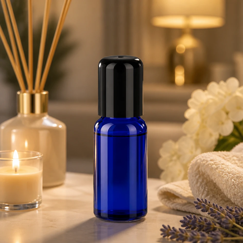 Flacone roll-on da 20 ml nero STD BlueLine UT18/20 Flacone roll-on di precisione da 20 ml in blu intenso per l'applicazione spot di prodotti per la cura del corpo